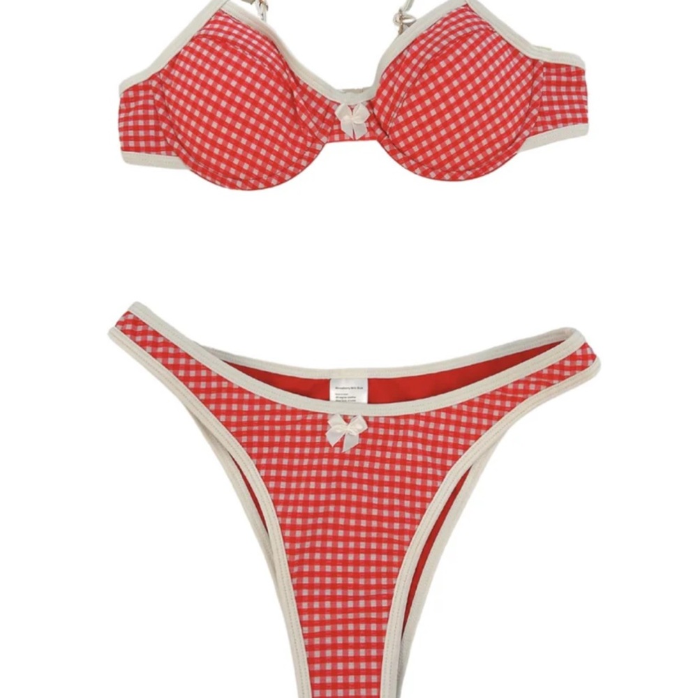 Strawberry Milk Mob Red Gingham Bikini Top